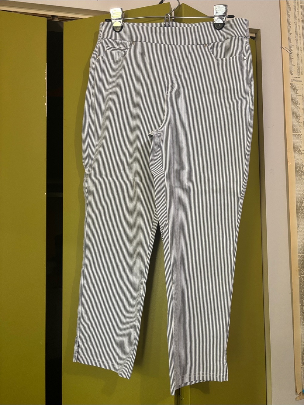 Mario Serrani Slim Straight Women's Pants in White and Gray Stripe